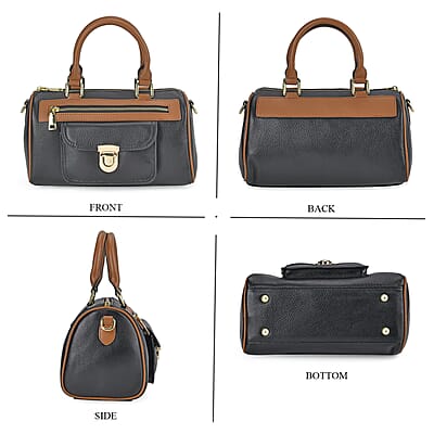 Black Genuine Leather Crossbody Bag with Shoulder Strap