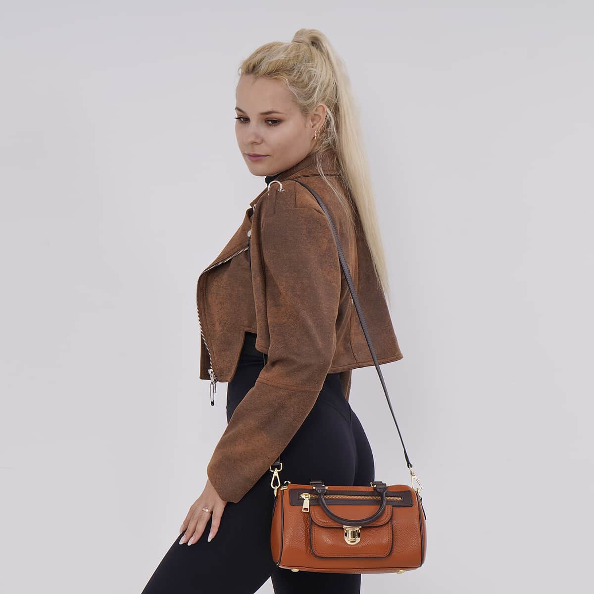 Brown Genuine Leather Crossbody Bag with Shoulder Strap image number 1