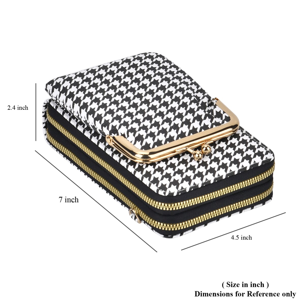 Black Houndstooth Rhomboid Print Faux Leather Crossbody Cell Phone Bag image number 6