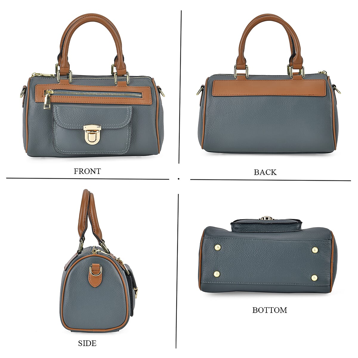 Teal Genuine Leather Crossbody Bag with Shoulder Strap image number 3