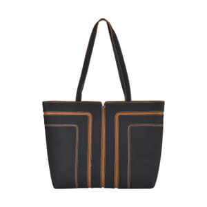 Black with Brown Genuine Leather Tote Bag