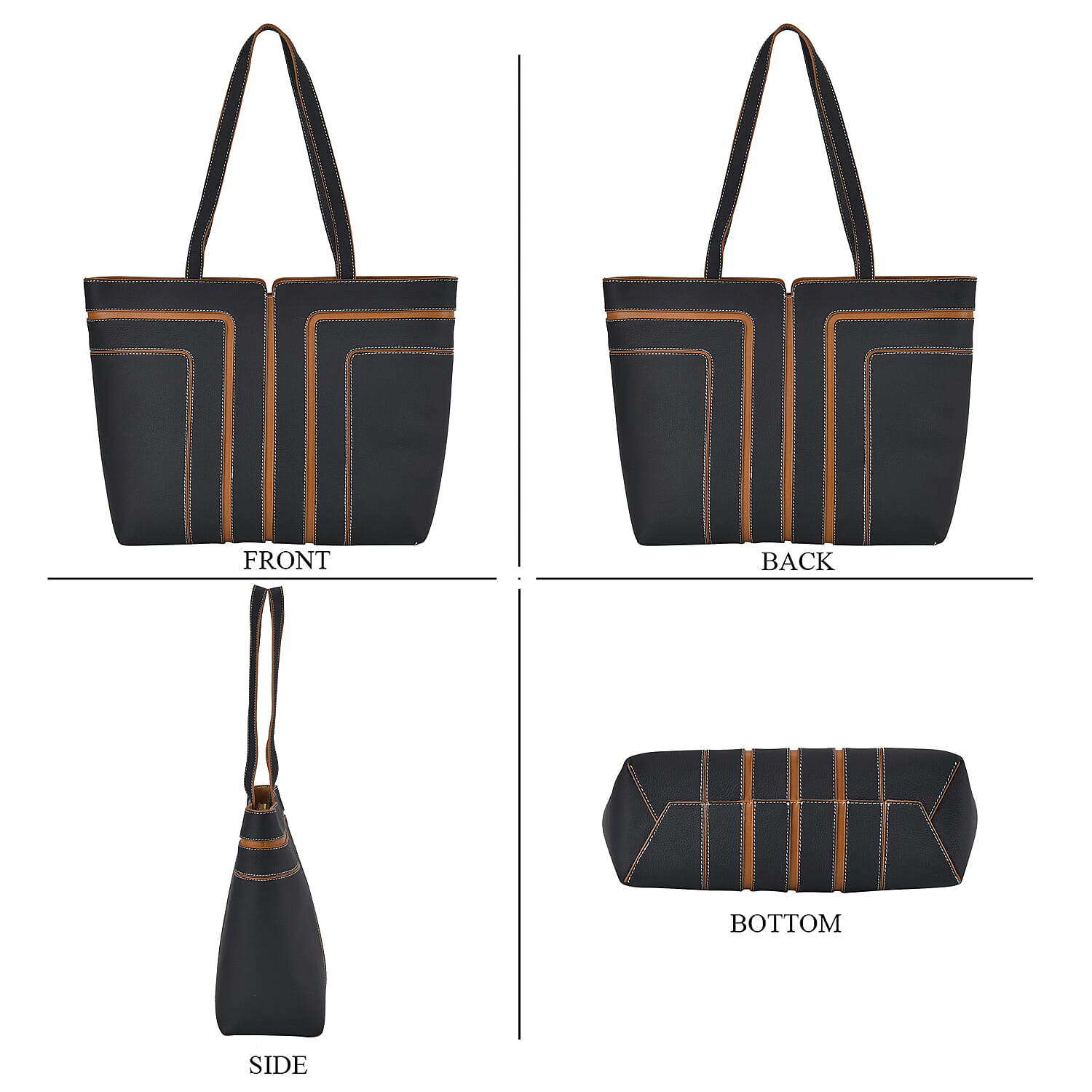 Black with Brown Genuine Leather Tote Bag