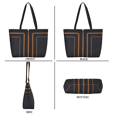 Black with Brown Genuine Leather Tote Bag