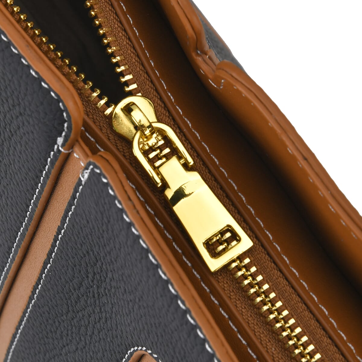 Black with Brown Genuine Leather Tote Bag image number 5