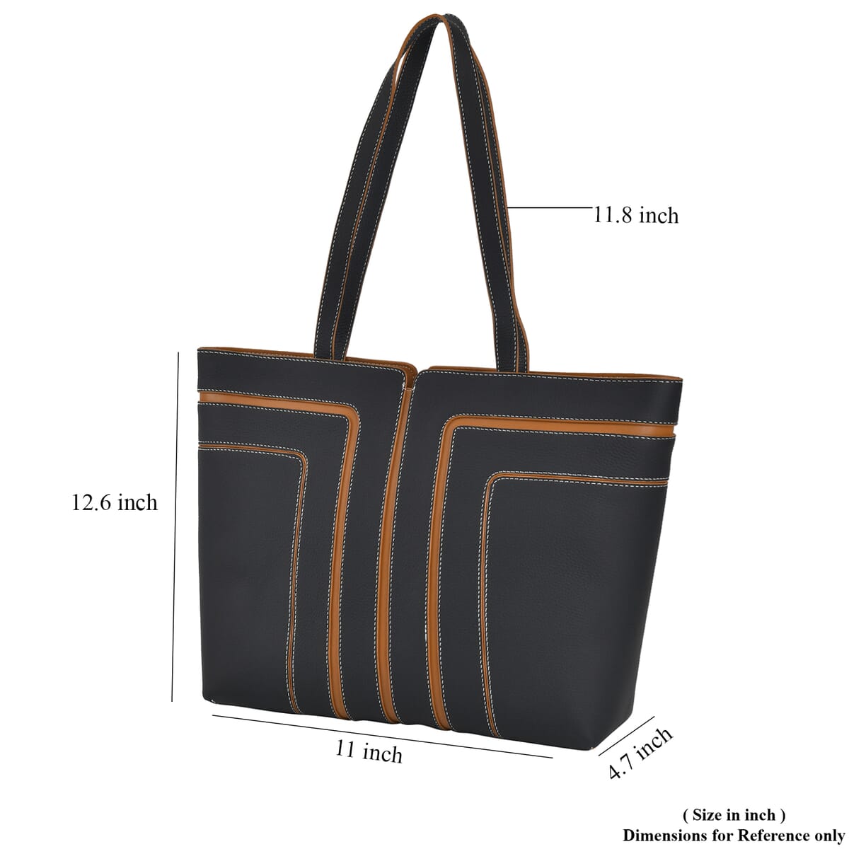 Black with Brown Genuine Leather Tote Bag image number 6