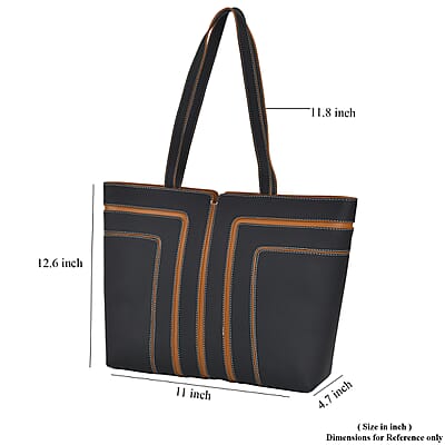 Black with Brown Genuine Leather Tote Bag