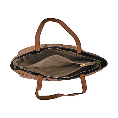 Brown with Black Genuine Leather Tote Bag
