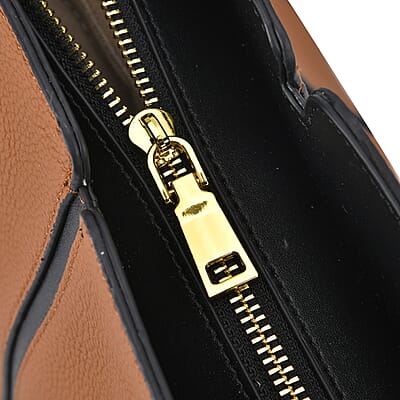 Brown with Black Genuine Leather Tote Bag