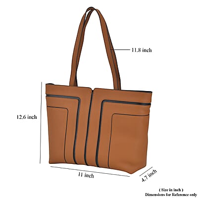 Brown with Black Genuine Leather Tote Bag