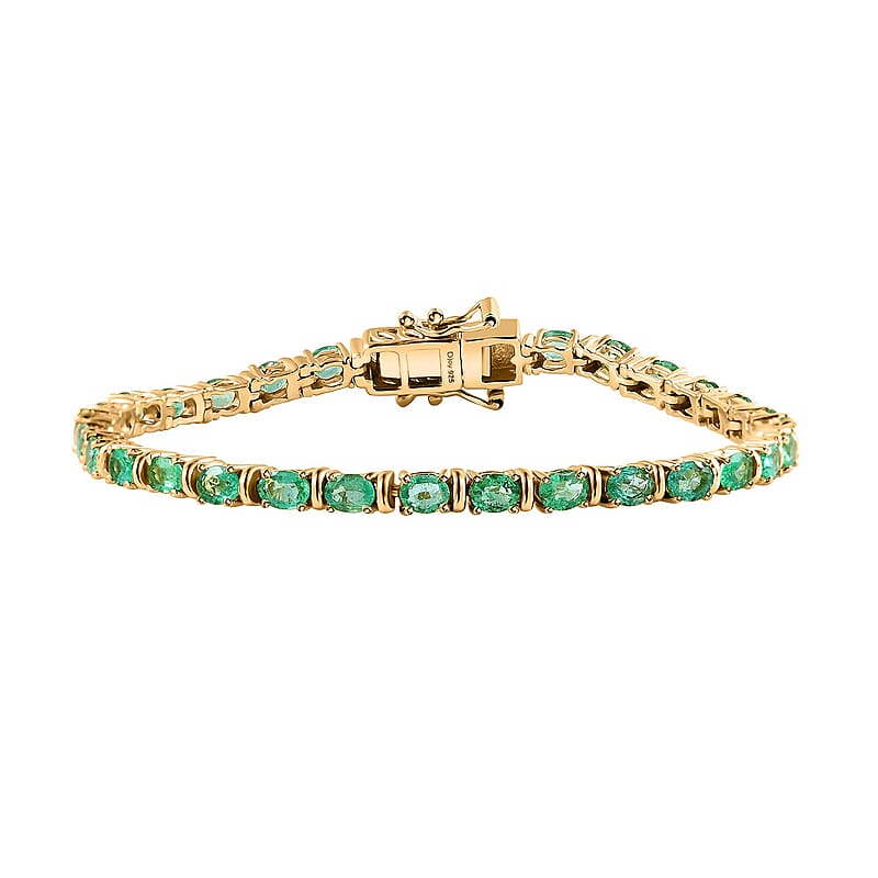 Premium Kagem Zambian Emerald Tennis Bracelet in Vermeil Yellow Gold Over Sterling Silve (6.50 In) 4.00 ctw