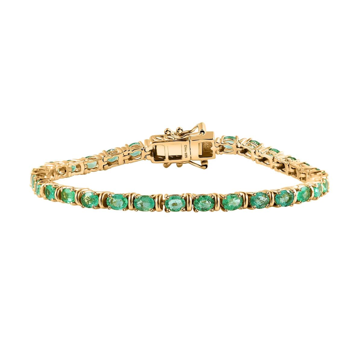 Premium Kagem Zambian Emerald Tennis Bracelet in Vermeil Yellow Gold Over Sterling Silve (6.50 In) 4.00 ctw image number 0