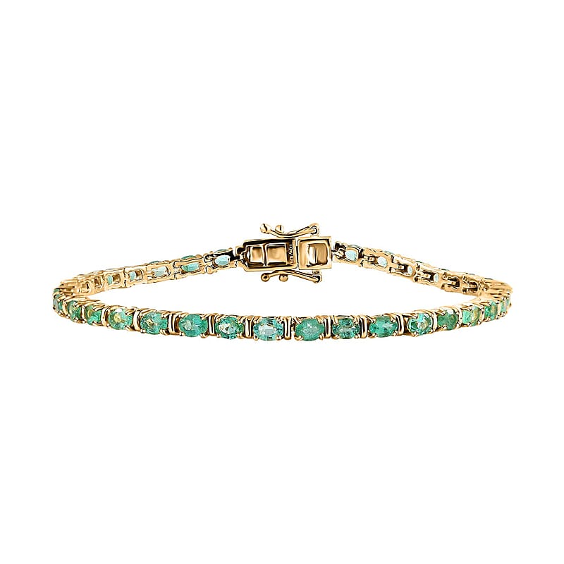 Premium Kagem Zambian Emerald 4.70 ctw Tennis Bracelet in Vermeil Yellow Gold Over Sterling Silve (7.25 In)