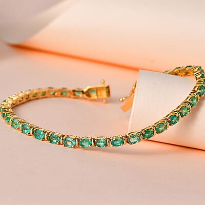 Premium Kagem Zambian Emerald 4.70 ctw Tennis Bracelet in Vermeil Yellow Gold Over Sterling Silve (7.25 In)