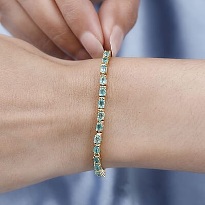 Premium Kagem Zambian Emerald 4.70 ctw Tennis Bracelet in Vermeil Yellow Gold Over Sterling Silve (7.25 In)
