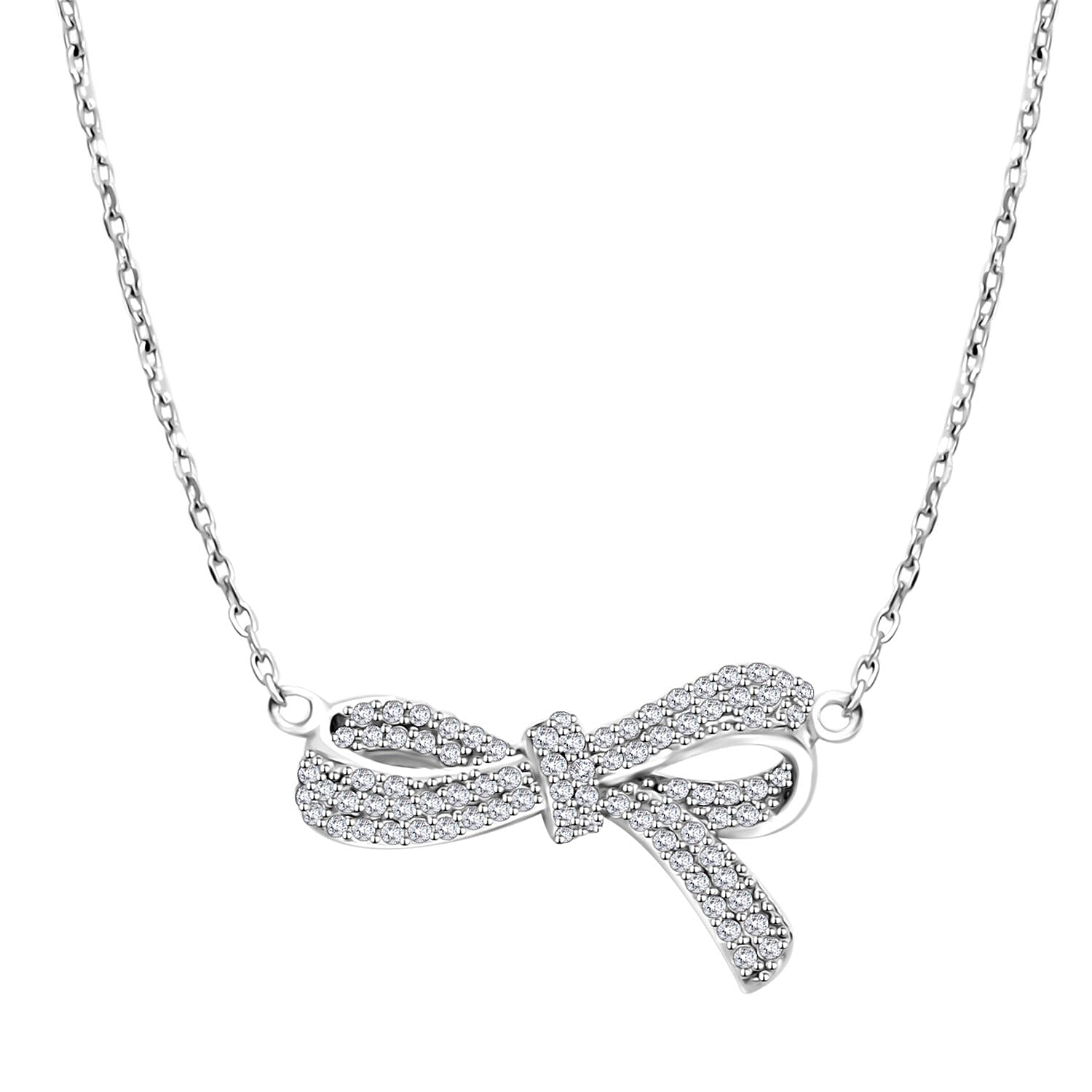 Simulated Diamond Bow Necklace 18 Inches in Rhodium Over Sterling Silver 0.85 ctw