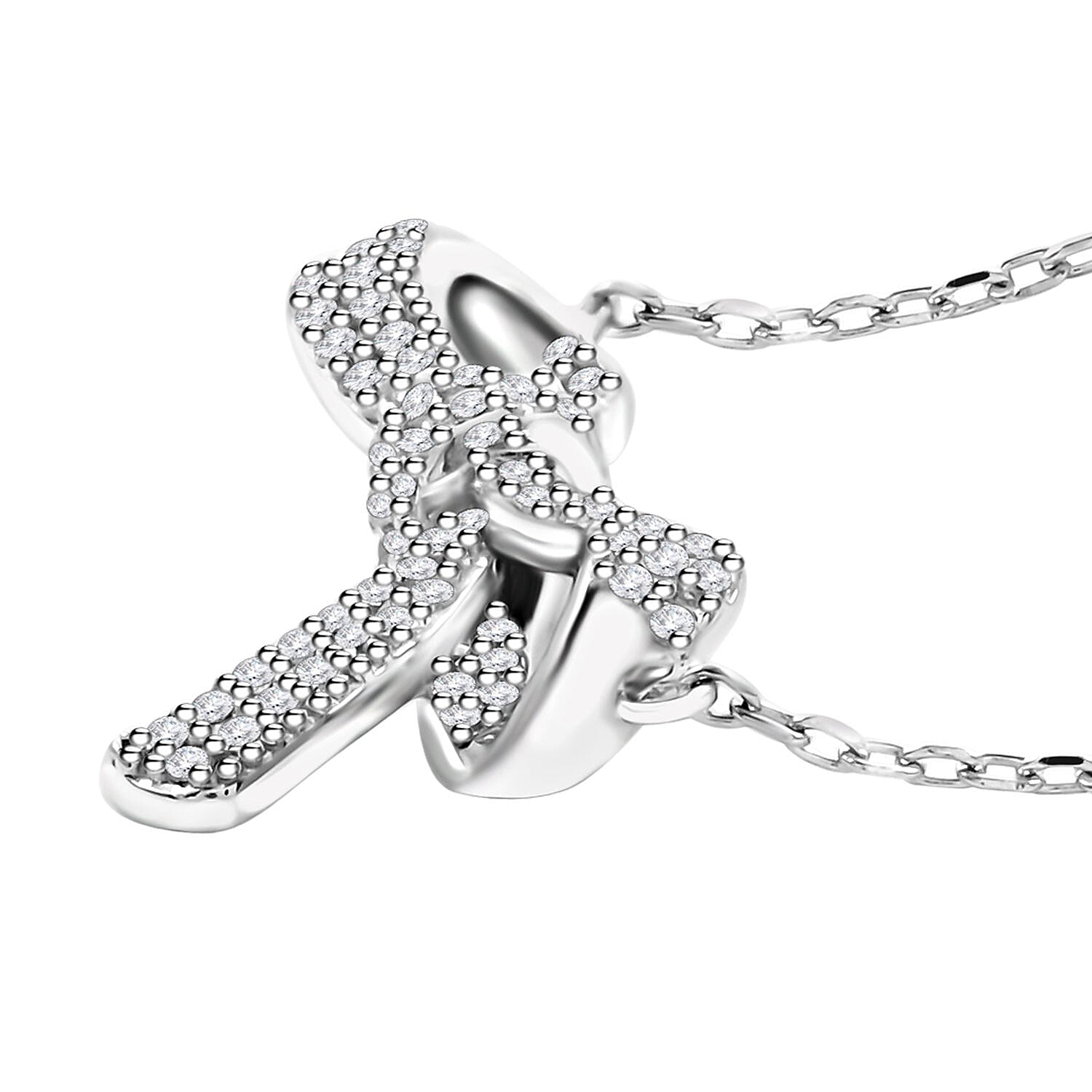 Simulated Diamond Bow Necklace 18 Inches in Rhodium Over Sterling Silver 0.85 ctw