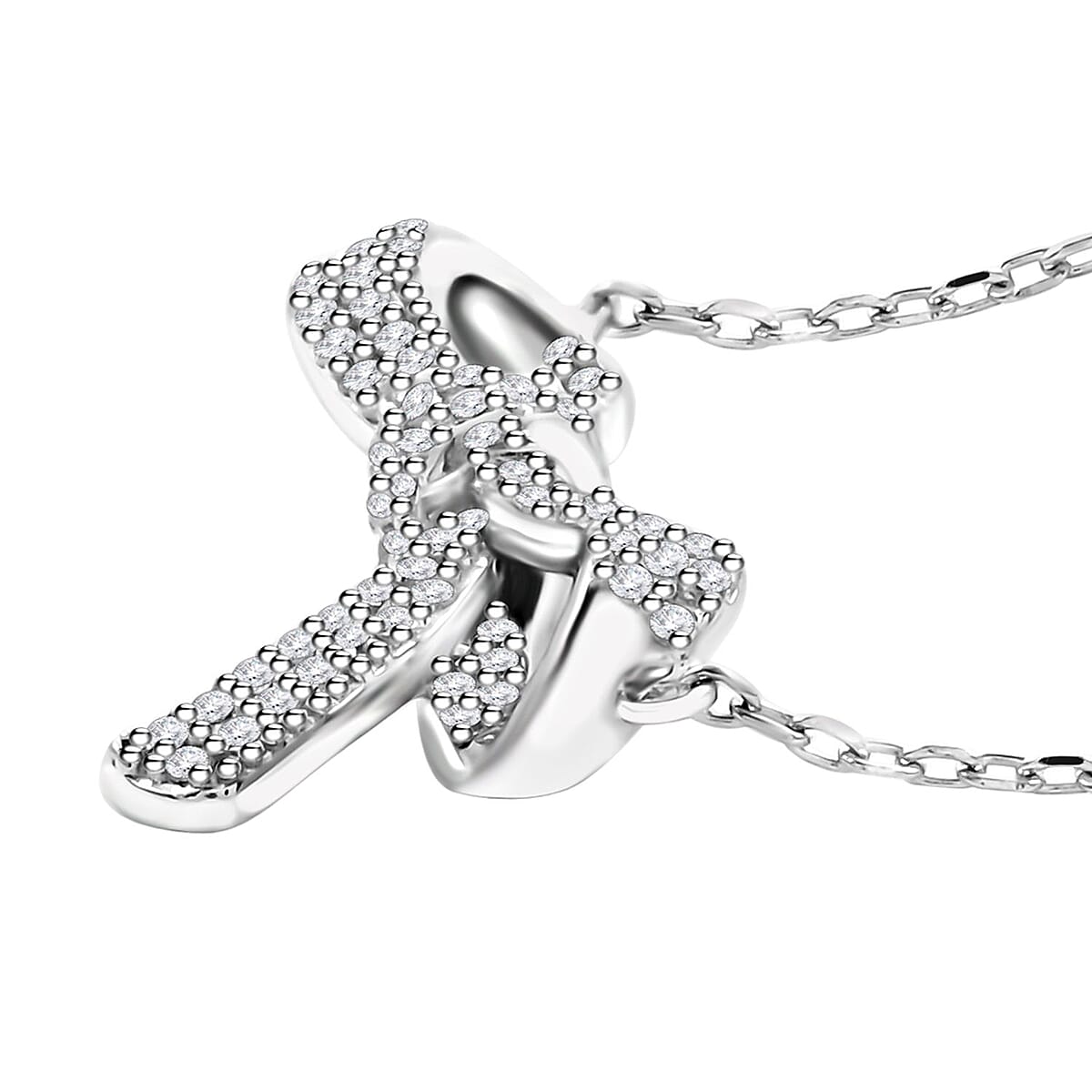 Simulated Diamond Bow Necklace 18 Inches in Rhodium Over Sterling Silver 0.85 ctw image number 3