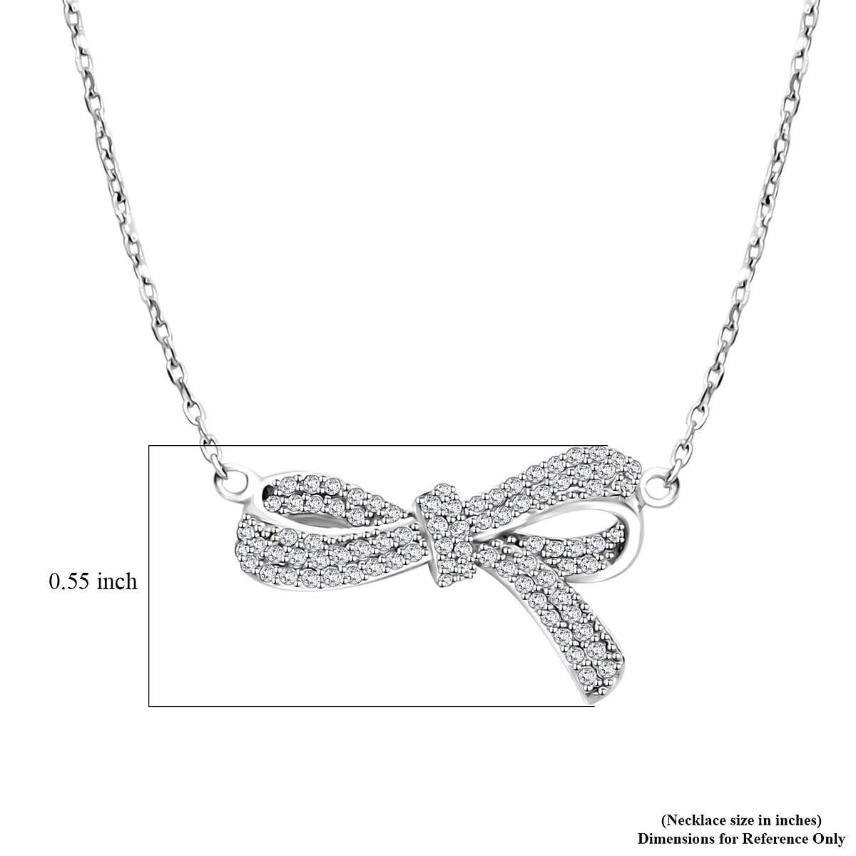 Simulated Diamond Bow Necklace 18 Inches in Rhodium Over Sterling Silver 0.85 ctw image number 5