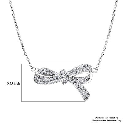 Simulated Diamond Bow Necklace 18 Inches in Rhodium Over Sterling Silver 0.85 ctw