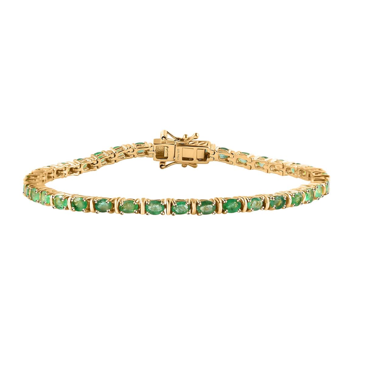 Premium Kagem Zambian Emerald 4.70 ctw Tennis Bracelet in Vermeil Yellow Gold Over Sterling Silve (8.00 In) image number 0