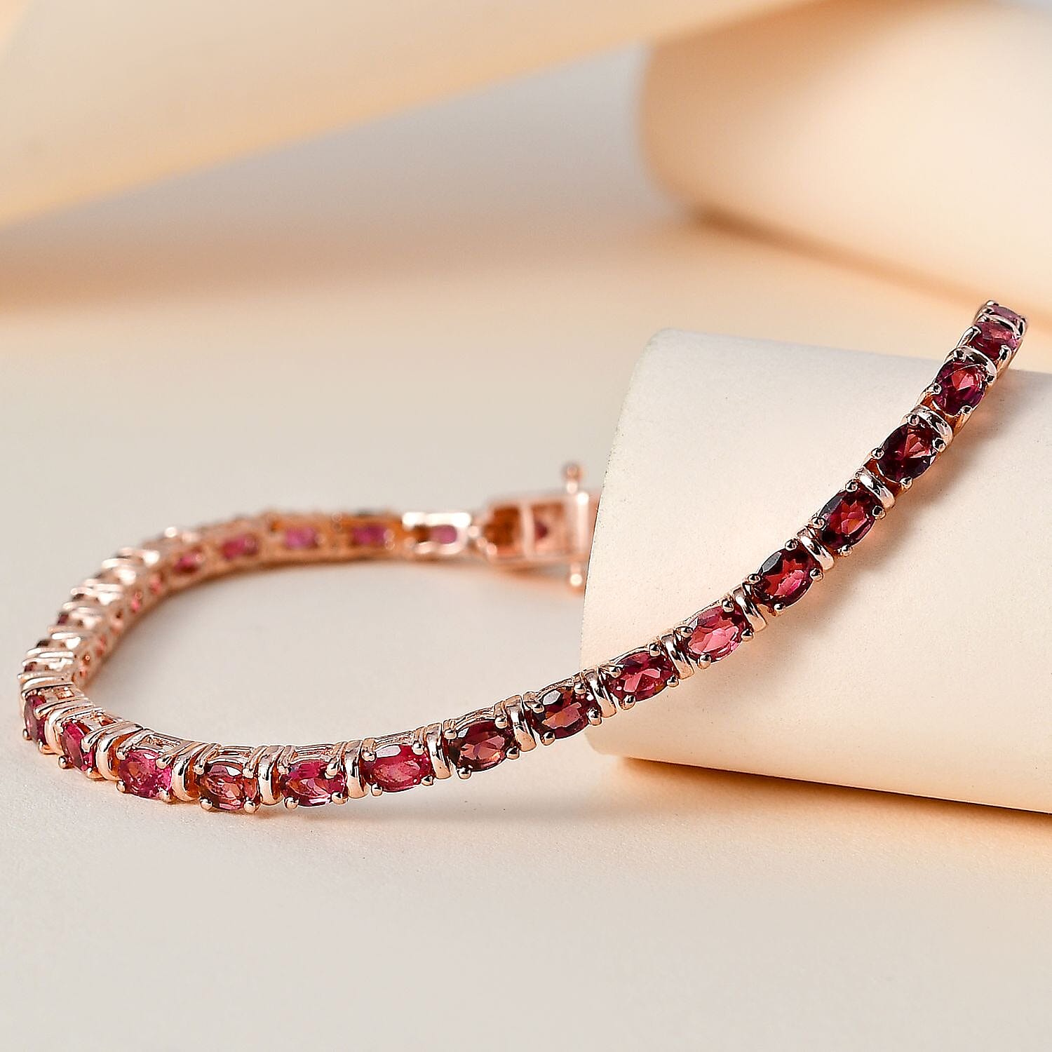 Premium Ouro Fino Rubellite Tennis Bracelet in Vermeil RG Over Sterling Silver (6.50 In) 6.50 ctw
