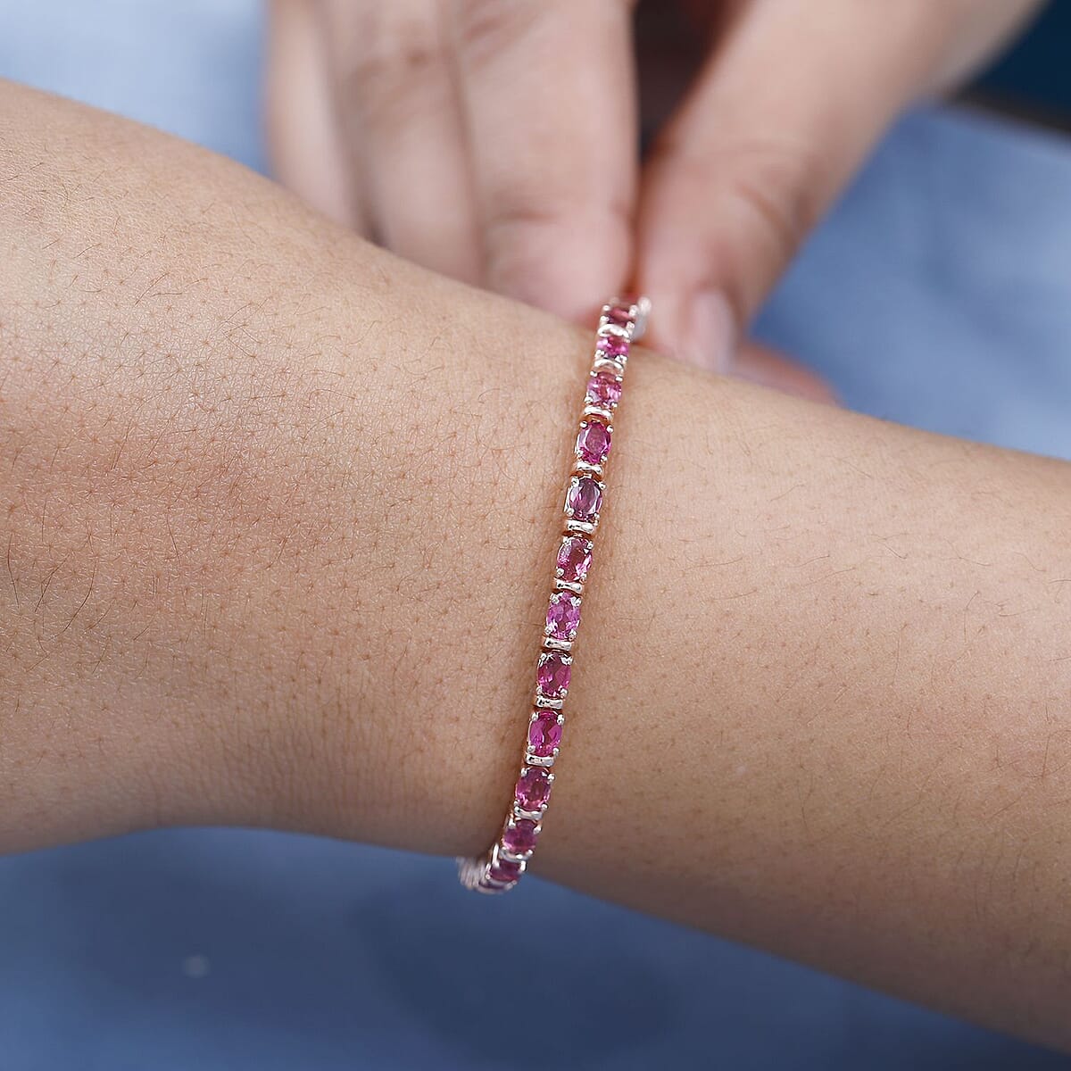 Premium Ouro Fino Rubellite Tennis Bracelet in Vermeil RG Over Sterling Silver (6.50 In) 6.50 ctw image number 2