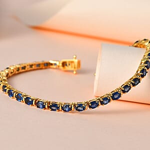 Premium Ceylon Blue Sapphire 7.15 ctw Tennis Bracelet in Vermeil Yellow Gold Over Sterling Silv (7.25 In)