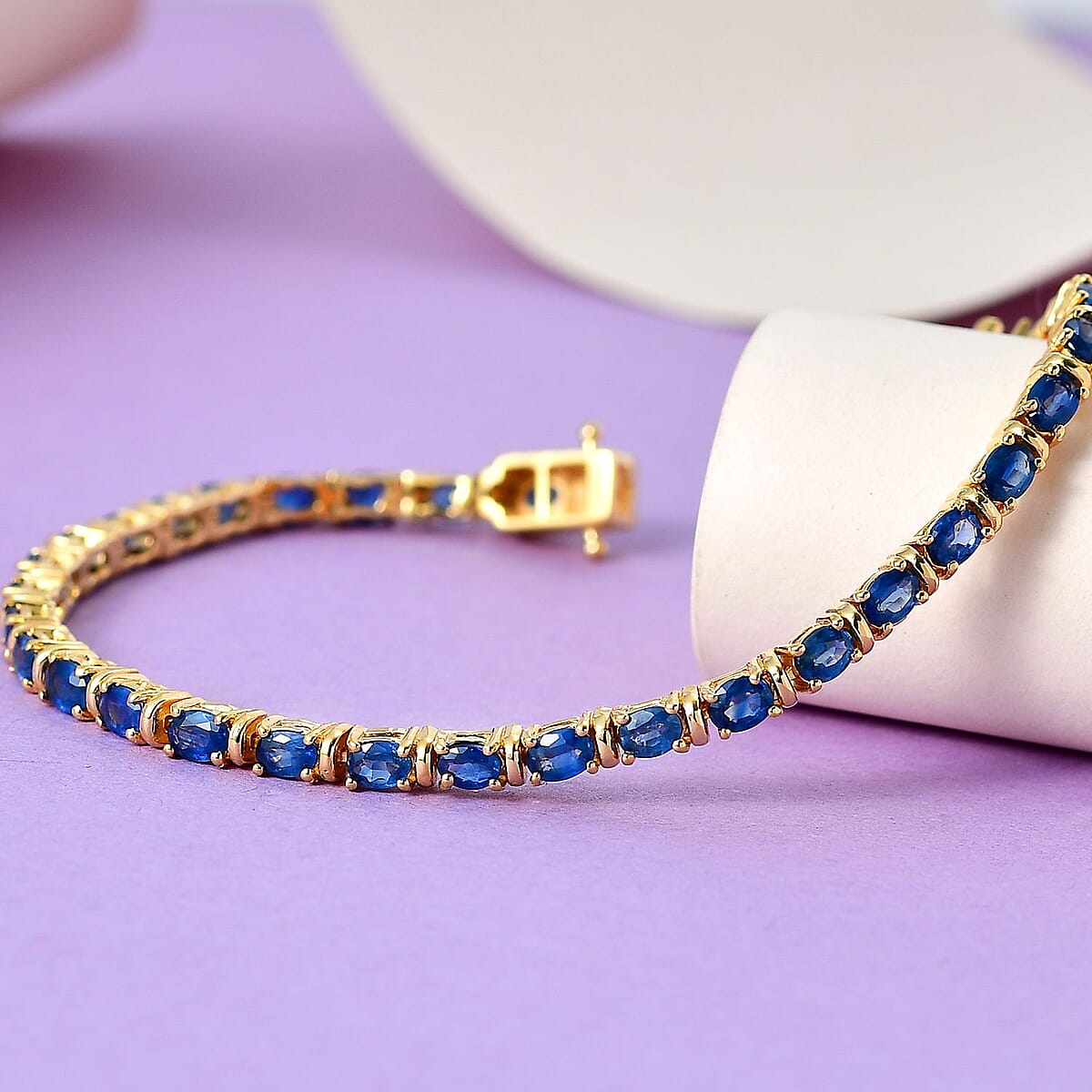 Premium Ceylon Blue Sapphire Tennis Bracelet in Vermeil Yellow Gold Over Sterling Silv (8.00 In) 7.75 ctw image number 1