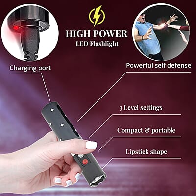 Closeout Lipstick Stun Gun For Self Defence With High Power LED Flashlight, Rechargeable Stun Gun With 3 Level Setting, Waterproof Personal Safety Tool -Black