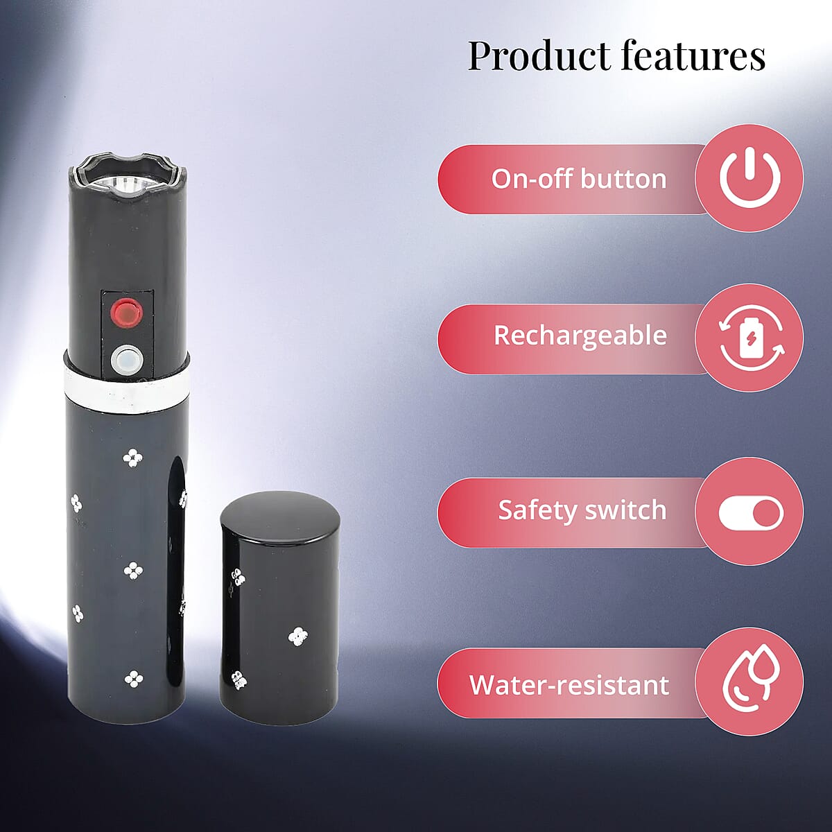 Closeout Lipstick Stun Gun For Self Defence With High Power LED Flashlight, Rechargeable Stun Gun With 3 Level Setting, Waterproof Personal Safety Tool -Black image number 2