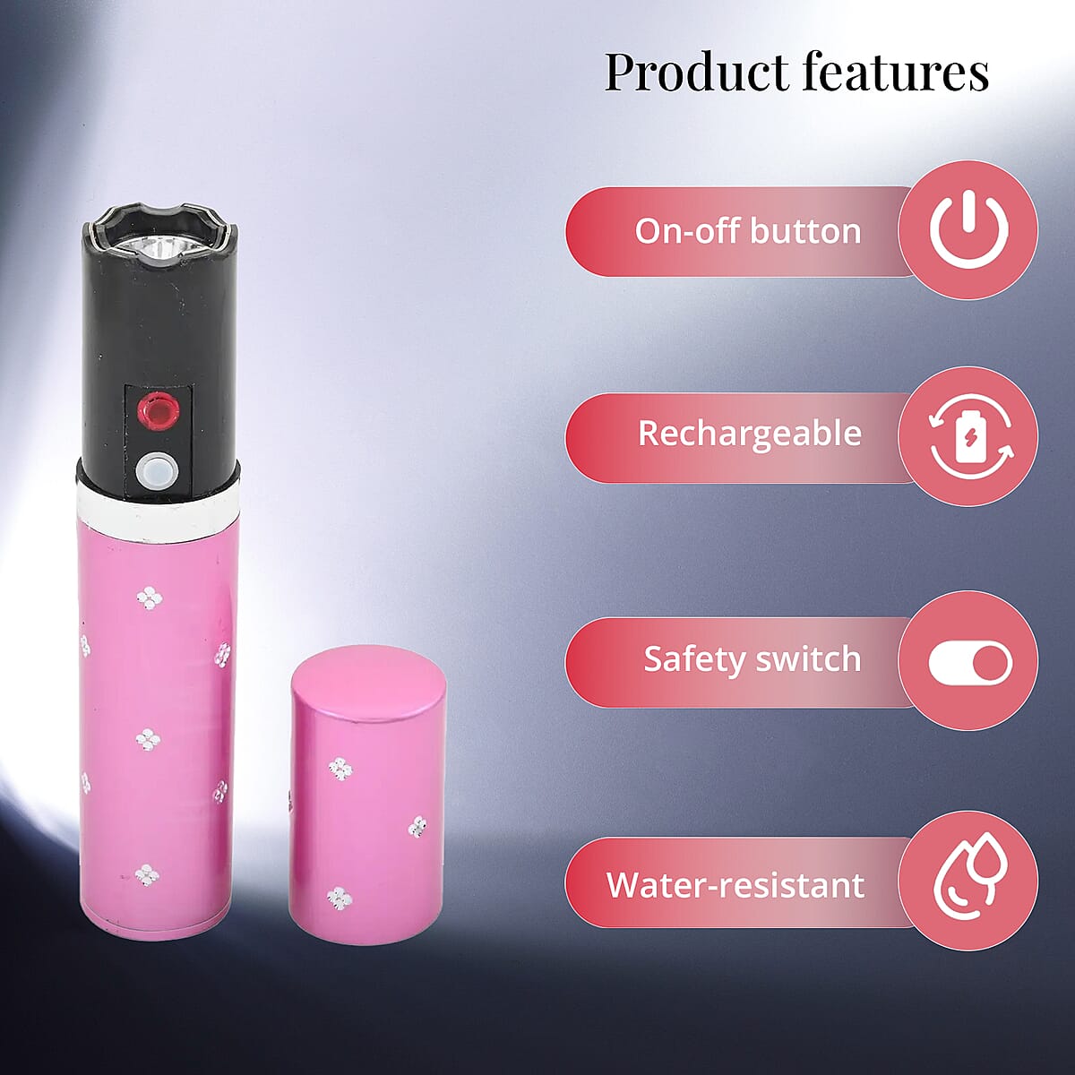 Lipstick Stun Gun For Self Defence With High Power LED Flashlight, Rechargeable Stun Gun With 3 Level Setting, Waterproof Personal Safety Tool -Pink image number 2