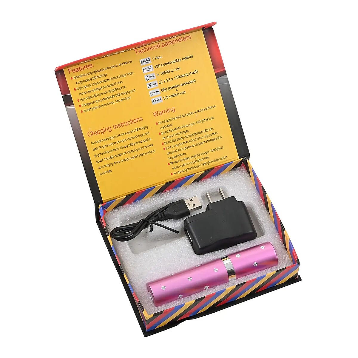 Lipstick Stun Gun For Self Defence With High Power LED Flashlight, Rechargeable Stun Gun With 3 Level Setting, Waterproof Personal Safety Tool -Pink image number 5