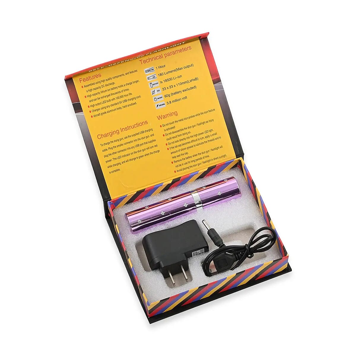 Lipstick Stun Gun For Self Defence With High Power LED Flashlight, Rechargeable Stun Gun With 3 Level Setting, Waterproof Personal Safety Tool -Purple image number 5