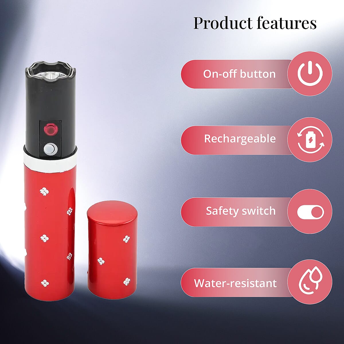 Closeout Lipstick Stun Gun For Self Defence With High Power LED Flashlight, Rechargeable Stun Gun With 3 Level Setting, Waterproof Personal Safety Tool -Red image number 2
