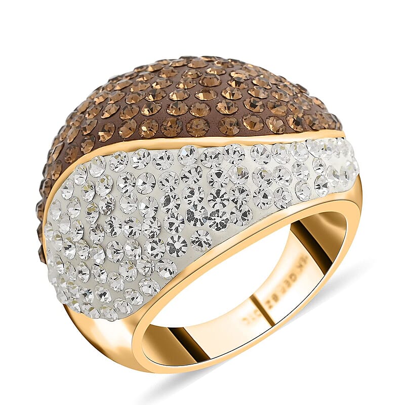 Champagne and White Austrian Crystal Ring in Goldtone (Size 7.0)