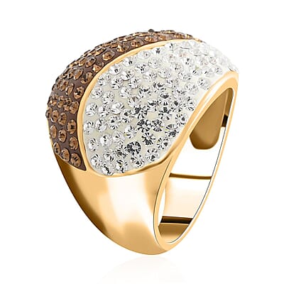 Champagne and White Austrian Crystal Ring in Goldtone (Size 7.0)