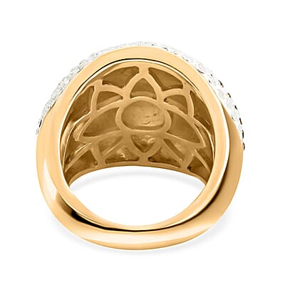 Champagne and White Austrian Crystal Ring in Goldtone (Size 7.0)