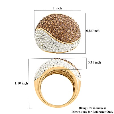 Champagne and White Austrian Crystal Ring in Goldtone (Size 7.0)