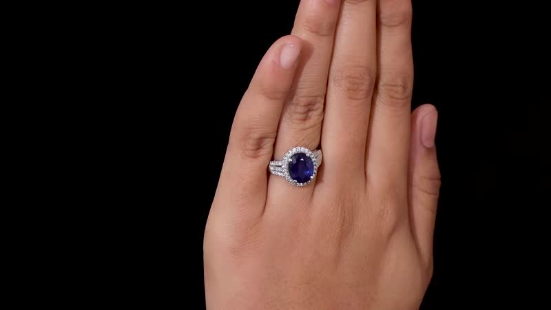 TLV Kashmir Blue Kyanite, Moissanite Halo Ring in Platinum Over Sterling Silver (Size 7.0) 5.20 ctw