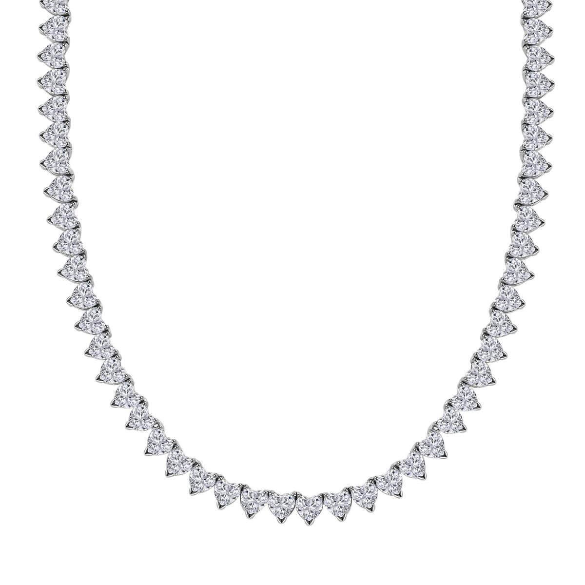 Moissanite Heart Tennis Necklace 18 Inches in Platinum Over Sterling Silver 41.15 ctw image number 0