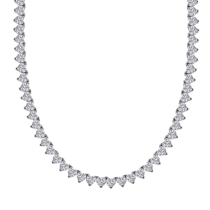 Moissanite 41.15 ctw Heart Tennis Necklace in Platinum Over Sterling Silver 18 Inches