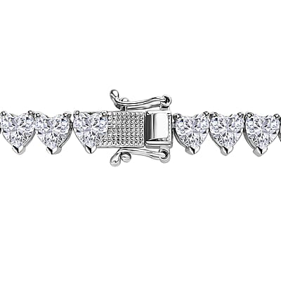Moissanite 41.15 ctw Heart Tennis Necklace in Platinum Over Sterling Silver 18 Inches
