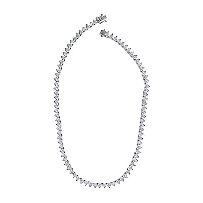 Moissanite 41.15 ctw Heart Tennis Necklace in Platinum Over Sterling Silver 18 Inches