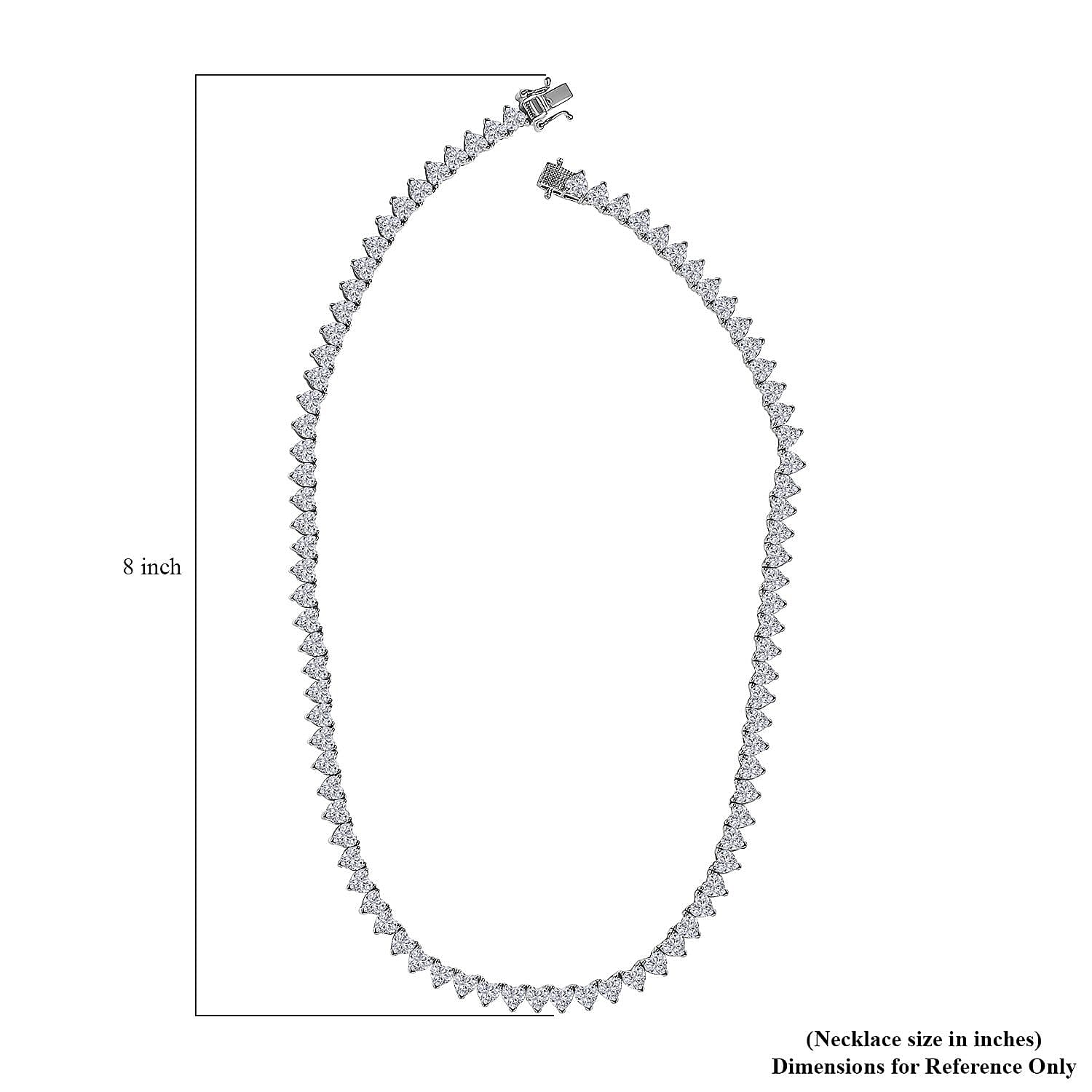Moissanite 41.15 ctw Heart Tennis Necklace in Platinum Over Sterling Silver 18 Inches