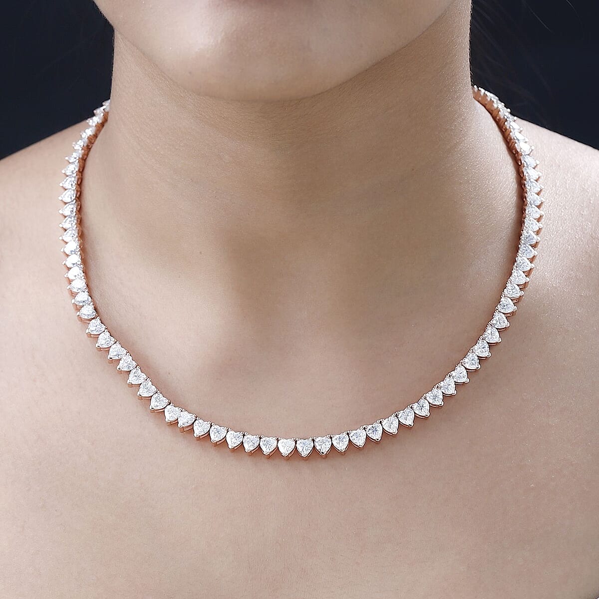 Moissanite 41.15 ctw Heart Tennis Necklace in Vermeil Rose Gold Over Sterling Silver 18 Inches image number 2