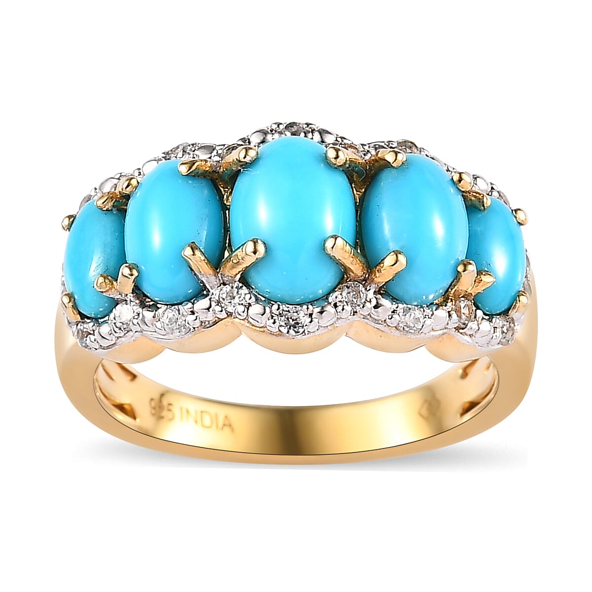 Sleeping Beauty Turquoise and White Zircon 3.13 ctw Ring in 18K Vermeil YG Sterling Silver