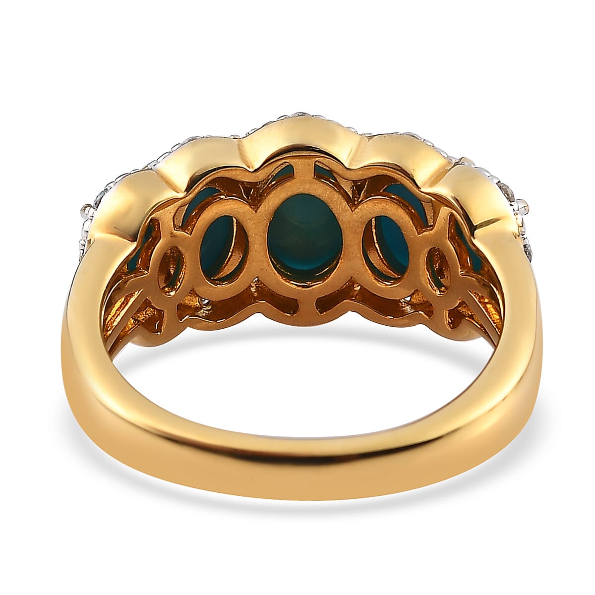 Sleeping Beauty Turquoise and White Zircon 3.13 ctw Ring in 18K Vermeil YG Sterling Silver