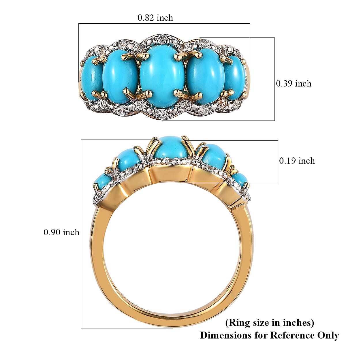 Sleeping Beauty Turquoise and White Zircon 3.13 ctw Ring in 18K Vermeil YG Sterling Silver
