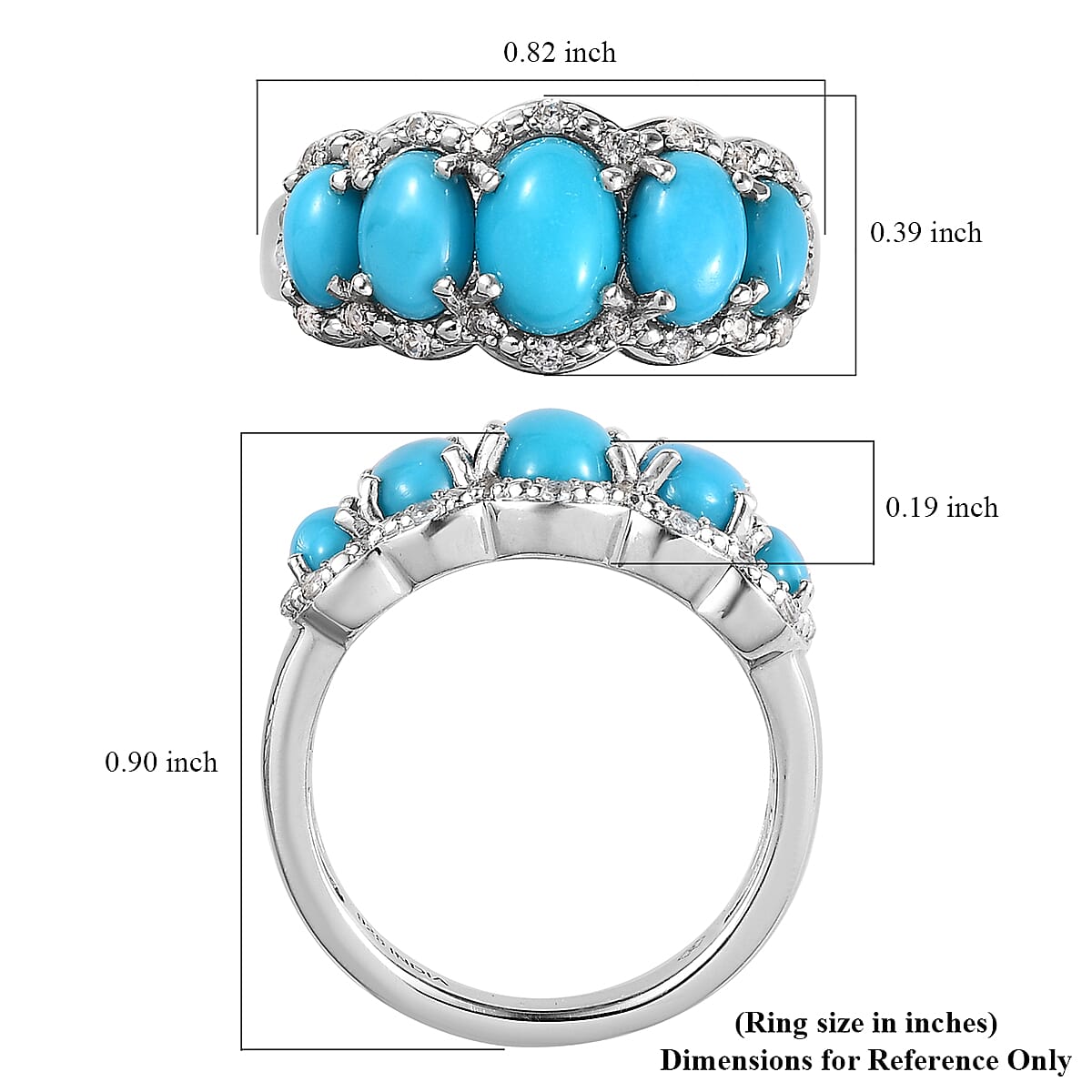 Premium Sleeping Beauty Turquoise and White Zircon 2.40 ctw Ring in Rhodium Over Sterling Silver (Size 7.0)