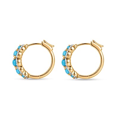 Premium Sleeping Beauty Turquoise and White Zircon 4.75 ctw J Hoop Earrings in 18K Vermeil Yellow Gold Over Sterling Silver